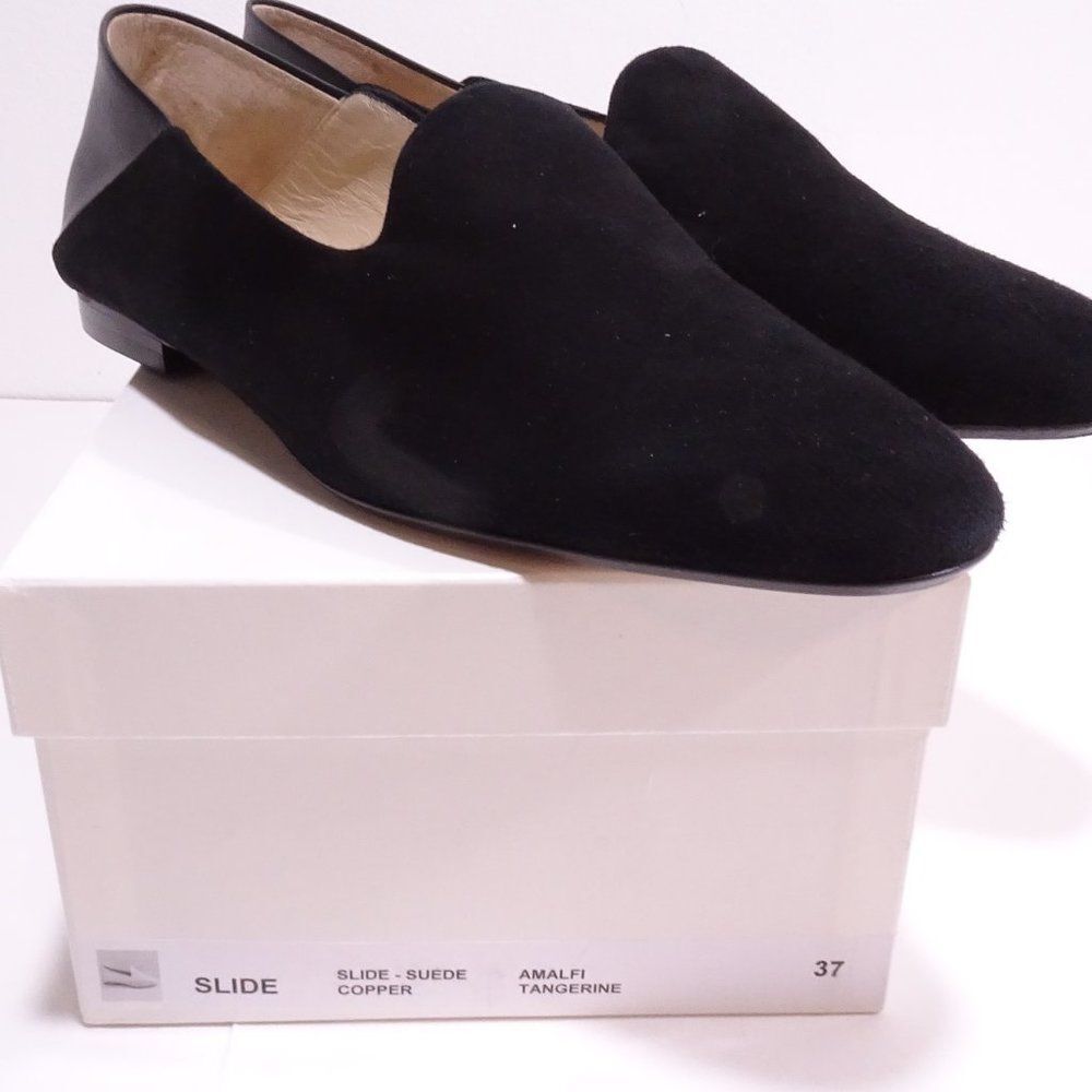 Theory Slide Suede leather Loafer Slide Flats shoes Sz 37 NIB 495